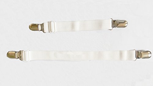 8Stk. (2 Pack) Verstellbare Bettlakenspanner Elastische Betttuchspanner Spannbettlakenhalter mit Metallklammern für 2 Bettlaken oder dünne Bettdecken (weiß) - 5