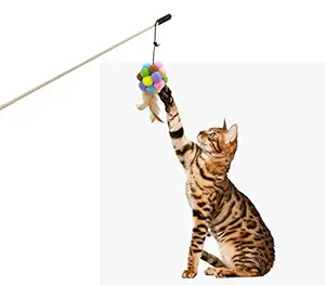 Pets Empire Cat Teaser Wooden Plush Tassel Interactive Cat Toy Kitten Teaser Wand with Bell