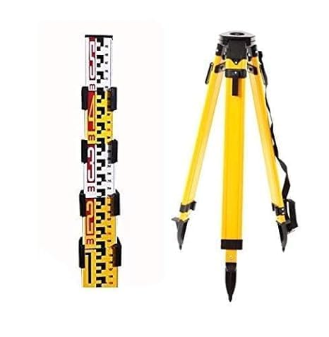 ALC (AMICAL LASER CUT) Aluminium Levelling Staff 5 Meter 4 fold and Free Cover & with Heavy Duty Tripod Stand for Total Station, Auto Level, Theodolite, Dual Lock