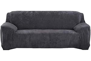Seogva Velvet Sofa Cover, 1-Piece Sofa Slipcover Thick Furniture Cover, Stylish Sofa Chair Slipcover for Living Room, Couch Covers for Dogs, Couch Slipcover (3-Seater Sofa, Dark Grey)