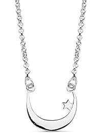 Iyé Biyé Jewels - Collar mujer niña media luna con estrella en plata de ley 925 cadena rolo 38 cm más alargador de 4 cm