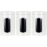 Brabantia 151224 - Juego de 3 tarros con ventana transparente, 1,4 l, color blanco