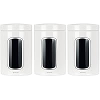 Brabantia 151224 - Juego de 3 tarros con ventana transparente, 1,4 l, color blanco