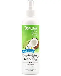 TropiClean Lime & Coconut Deodorizing Spray for Pets, 8oz - Made in USA - Helps Break Down Odors to Effectively Deodorize Dogs and Cats, Paraben Free, Dye Free