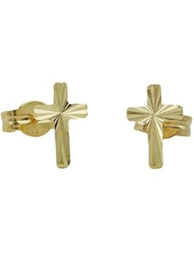 Damen Herren 1 Paar Stecker Ohrstecker Kreuz glänzend diamantiert aus 585er Gold