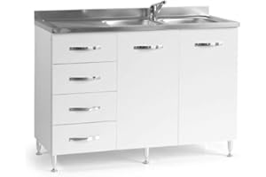 webmarketpoint Sottolavello per cucina Bianco Frassinato 2 ante c-cassettiera SX Cm 120x50xH 85