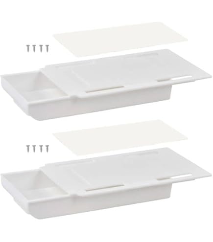 2 Organizer Da Scrivania Autoadesivi - Cassetti Nascosti Sotto Il Tavolo, In ABS Acrilico, Bianco