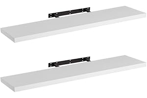 LOLAhome Set de 2 estantes de Pared flotantes de MDF Blanco Decorativo,Balda de Pared, De 23x120 cm para Salón, Cocina, Oficina, Dormitorio,Resistente