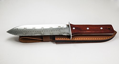 Protector Tech Digger – rostfreies Messer-Handschaufel für Metalldetektor und Umgraben in Gartenarbeit (mit Rot-Holz-Griff und brauner Ledertasche) - 3