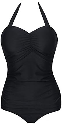 Macochoi Swimsuits For Women, Vintage Bathing Suits One Piece Pin Up Halter Monokinis Swimsuit FBA 03BK-2XL