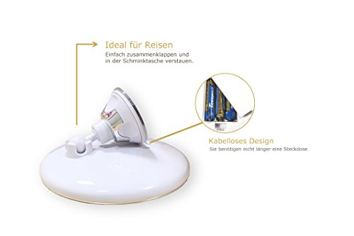 PUREHANNA Kosmetikspiegel mit LED Beleuchtung und 10-Facher Vergrößerung, Schminkspiegel mit Saugnapf-Grundplatte, Ø 17, 5 cm - 4