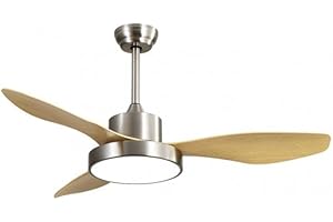 FABRILAMP TODOLAMPARA - Ventilador de techo con luz LED 40W modelo HAYATE Níquel, 3 tonalidades de luz con memoria, 3 aspas Haya, 3 velocidades, control remoto, temporizador, tamaño mediano