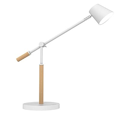 UNILUX Vicky Lampe de Bureau LED 9W 900 Lumens à Variation d'Intensité lumineuse + Port USB 44 x 46 x 18cm Blanc/Hêtre