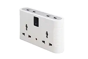 Syska SSK-MPS-0401 ABS 4 Way Power Plug (White and Grey)