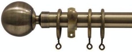 Forge 28-32mm Heavy Duty Telescopic / Extendable Metal Curtain Pole Set 4ft-7ft (1.2m-2.1m) in Antique Brass Complete with Ball Finials, Rings and Brackets