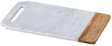 Creative Home White Marble With Mango Wood Pastry Board, Cheese Platter, 18 x 9 by Evco
