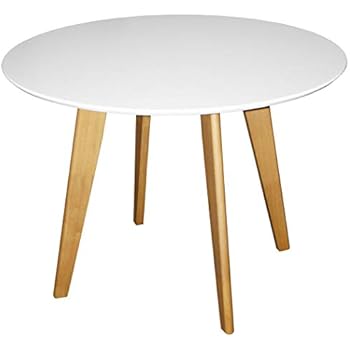 Esszimmertisch Esstisch rund 110 cm weiß natur Retro Design runder