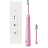 Cepillo Dientes Eléctricos Ultrasónicos Recargable, HEXU Cepillo Dientes el Ctrico, 6 Horas Cargar 100 Días Función, 2 x 3D Cabezales de Repuesto, con Certificación CE, FC, ROHS, FDA -Rosa