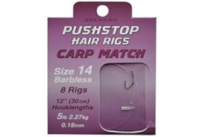 Drennan Pushstop Carp Match Hair Rigs Size 8 Barbless Qty 8