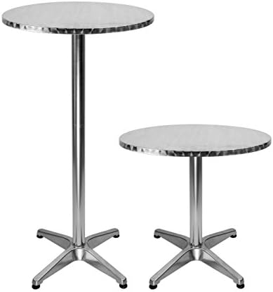 LXDUR Round Bistro Bar Table Aluminium Bar Table with 2 Adjustable Heights 24 Inches High Table