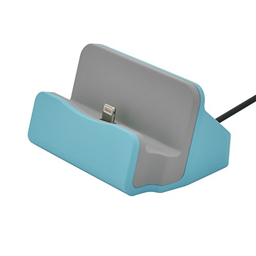 Original iProtect® Premium Dockingstation Ladestation mit integrierten USB Datenkabel Ladekabel und Netzteil Adapter für Apple iPhone 5 5s 5c 6 6Plus 6s, iPod Touch 5G 6, iPod Nano 7G in blau - 3