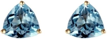 9ct Yellow Gold Real Blue Topaz 5mm Trillion Claw Set Stud Earring