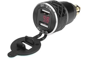 Alamor 12V-24V 4.2A Voltmeter Red Motorcycle Dual Usb Charger Din Socket compatible with BM-W Motorbike - Black