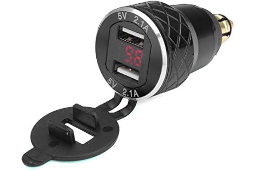 Alamor 12V-24V 4.2A Voltmeter Red Motorcycle Dual Usb Charger Din Socket compatible with BM-W Motorbike - Black