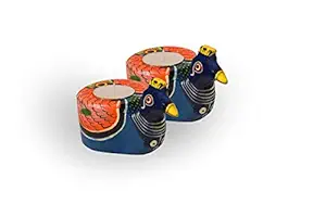 Little Loops Wooden Peacock Tealights/Diya/Candle Holder Set of 2 for Home Decor | Gift Item | Home Decoration | Festive Gifts | Made in India