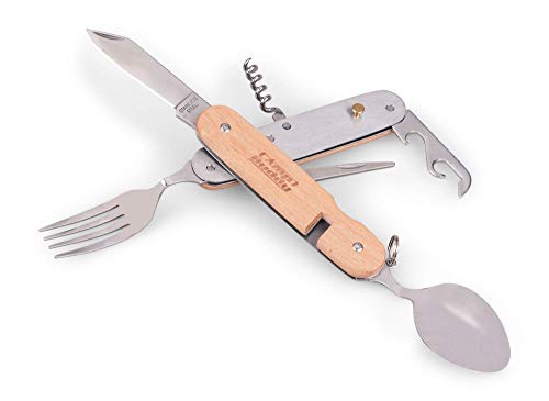 CampBuddy Campingbesteck Edestahl | Holzgriff, Klappbar | 6-teiliges Reisebesteck Set