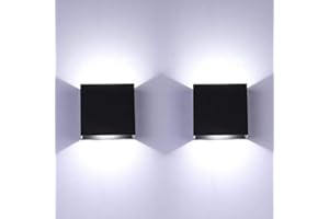Glighone 2Pack LED Mur Lumière Intérieur Up Down Applique Murale Noir Mur Lampe Moderne 6W en Aluminium Appareils d'éclairage pour Salon Chambre Cuisine, Blanc Froid[Classe énergétique A++]
