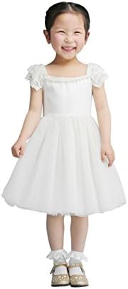 YiYaDawn Wedding Flower Girl Dresses Communion Dress with Sleeves for Girls Size 7 UK White
