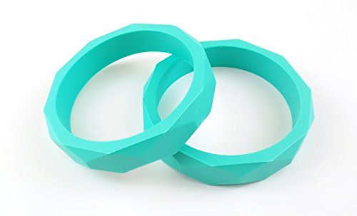 2 Silicone Teething Bracelets For Babies, Worn by Mum | BPA free nursing bracelet with chewable silicone by Sabai Sabai (turquoise)