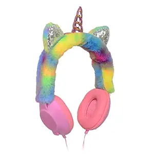 KEDY Magical Unicorn Themed Fur Headphone for Girls,Unicorn Headphone for Girls Wired Headphone 3.5 mm Plug Type/Jack Ideal for Girls