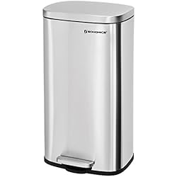 SONGMICS Poubelle de Cuisine à Pédale, en Acier Inoxydable, Seau intérieur en Plastique, Volume 30L, Fermeture en douleur, Anti-odeurs, Argent métallisé LTB03NL
