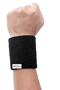 HeadTurners Sweat Band Wrist Band/Wrist Support for Gym, Cricket, Running and Sports Activities 3 inches- (1 pc, Black)