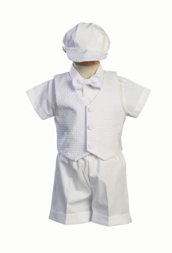 Swea Pea & Lilli Poly Cotton Christening Short Set With Basket Weave Veast And Hat - Size M (6-12 Months)
