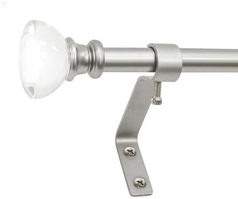 Beme International Decopolitan 1/2" Clear Knob Cafe Telescoping Drapery Rod Set, 26"-48", Antique Silver Finish