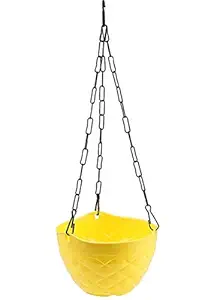 Gardens Need 100% Virgin Plastic Passion Hanging Planter with Iron Chain | Set of 5 Planter, (10cm x 19cm x 52cm, Yellow)