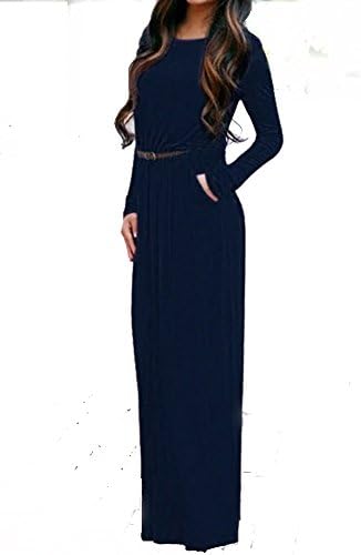DIOSA Long Sleeve Loose Dress Plain Maxi Dresses Casual Long Dresses with Pockets