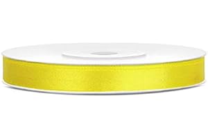 JAOW Ruban Satin Polyester Noeud et Emballage Cadeau 6/12/25/38/50/100mm x 25m (Taille 6mm x 25m - Couleur Jaune)
