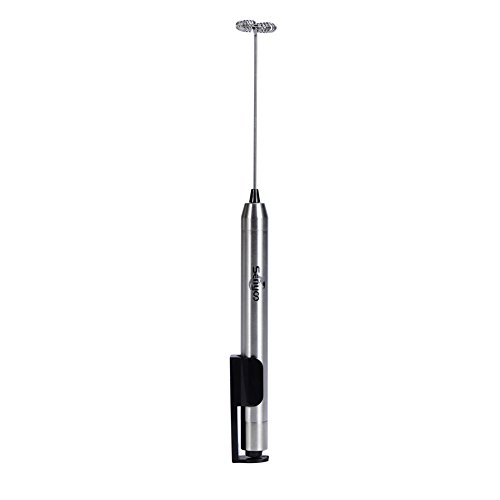 Senyoo Tragbarer Mini Milchaufschäumer Schneebesen, Kaffee, Cappuccino, Creamer, Aufschäumer, Edelstahl Milchaufschäumer – Silber - 3
