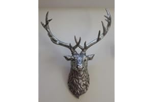 SANJIANKE-FS Antique Resin Reindeer Stags Antlers Wall Art Mounted Large Head Sculpture Sliver 55cm