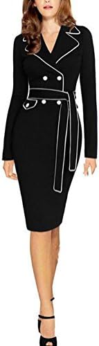 SunIfSnow Women Elegant Button Turn-down Collar Patchwork Sashes Plus Bodycon Dress L