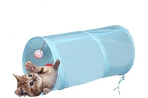 AVASEE Labyrinthe à 5 tunnels interactif, pliable et léger en tissu froissé avec pompon et cloches pour chats, petits lapins, chatons, chiots, furets ou cochons d’Inde