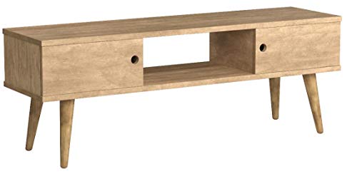 Hogar24 Meuble TV, salon Design vintage 2 portes et étagère en bois massif naturel Fabrication artisanale 110 x 40 x 30 cm.
