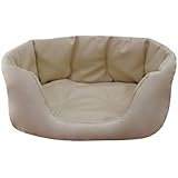PARIS Eko-Leder Hundebett Schlafplatz Hundekissen Korb Größe: S-XL (M - 80x60x25cm, Beige)