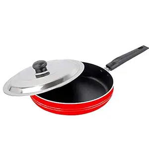 HOMEST Non Stick Aluminium Fry PAN with Stainless Steel LID ( RED )