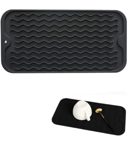 Tapis Égouttoir Évier Silicone LUHOCIY – Protège Robinet Cuisine, Drainage Intelligent, Anti-Éclaboussures 42x10 Cm