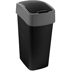 CURVER | Poubelle Flip Bin 50L, Noir / Argent, Inside Refuse, 29,4x37,6x65,3 cm